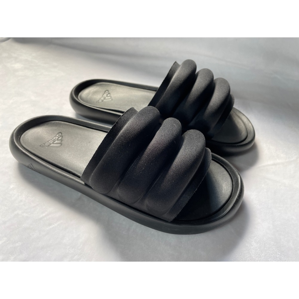 Adidas Puffy Adilette Slides Triple Black Padded Quilted Sandals HP6697